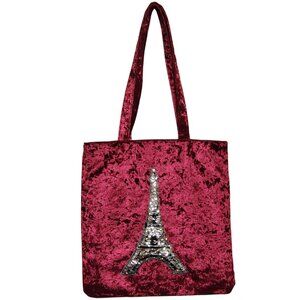 Vintage Crushed Velvet Tote Ruby Red Sequin Embellished Shoulder Bag Whimsygoth